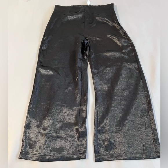 Rachel Zoe Satin Wide Leg Pants Black Sz M Pull On Elasticized‎ Waist NWT - Picture 1 of 10